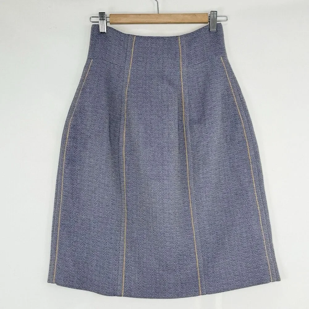 Marni Made in Italy Blue A-Line Skirt Size 36, USA 0 Contrast Stitch Zip Back